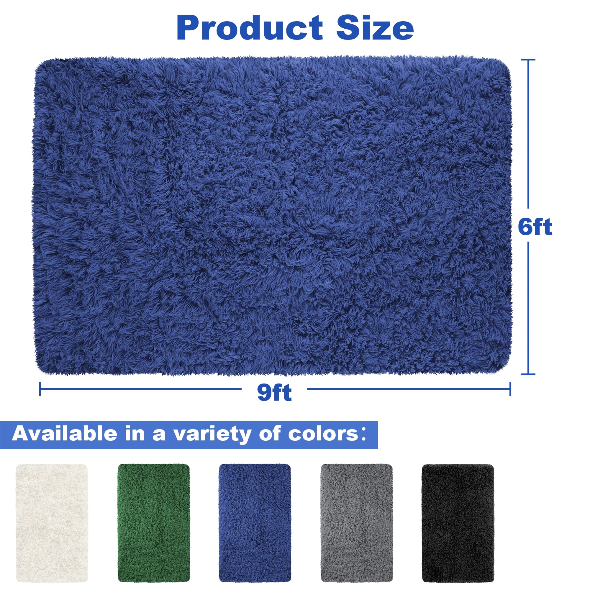 Nefoso Shag Area Rug, 6ft x 9ft Soft Fluffy Area Rugs for Living Room Bedroom Decor Carpet, Dark Blue