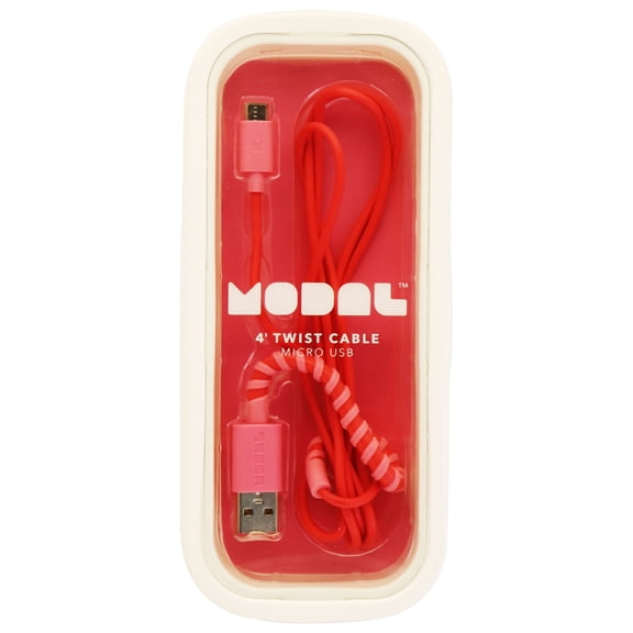 Modal 4-Ft Twist USB Cable with Universal Micro-USB Connector - Red/Pink