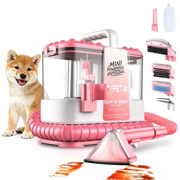 SUXIANGVAC Portable Carpet and Upholstery Spot Cleaner Machine, 20Kpa Powerful Suction with 5 Cleaning Tools, 17oz Cleaning Solution, Lightweight Compact Design, Deep Clean for Car, Home, Pink