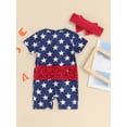 thumbnail image 5 of Suealasg Baby Girls 4th of July Outfit Newborn Romper Jumpsuits Short Sleeve Flag/Stars Print One-Piece Clothes 0-18 Months Infant Independence Day Bodysuit with Headband, 5 of 9
