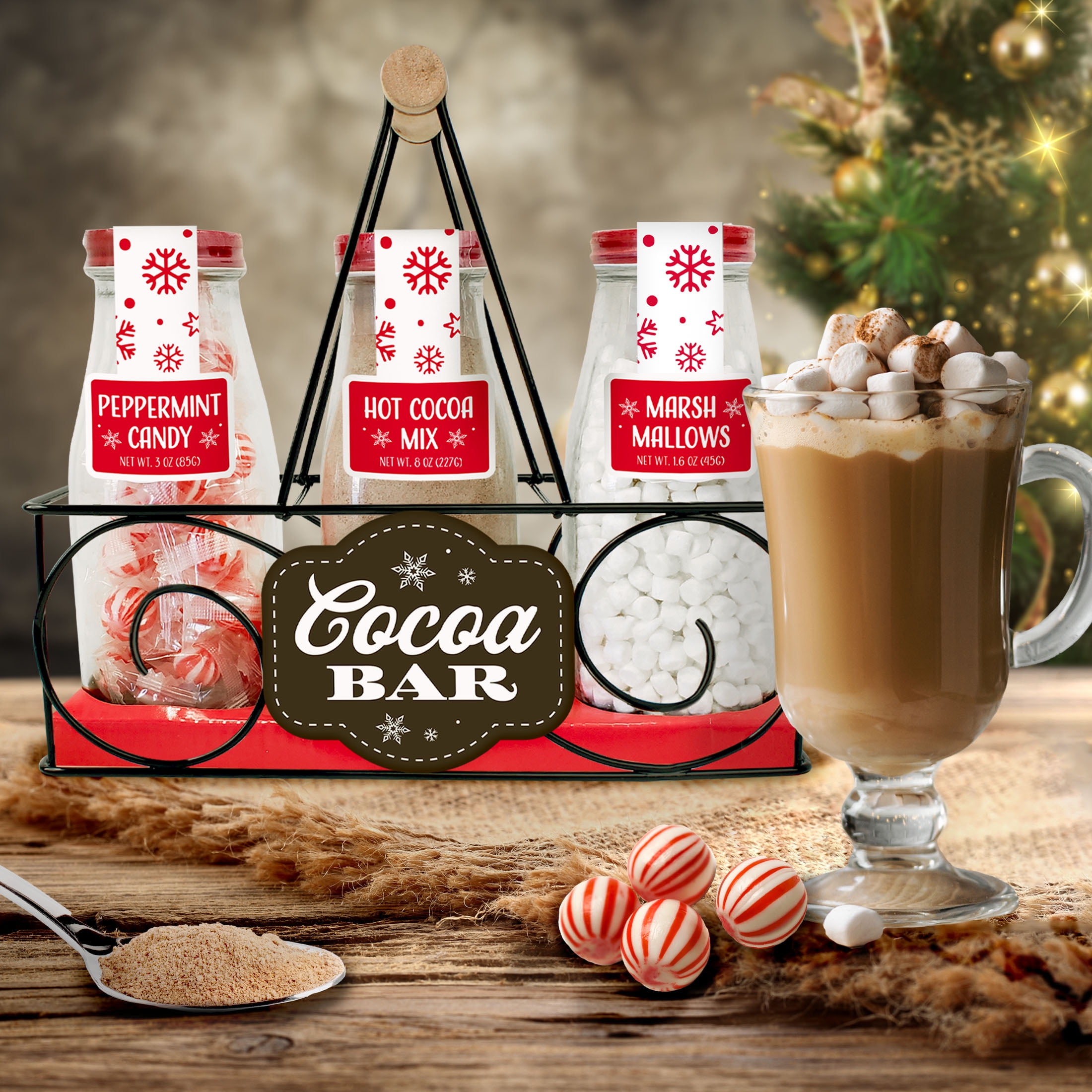 Christmas Holiday Cocoa Bar Caddy Gift Set with Hot Cocoa