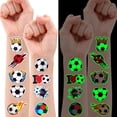 thumbnail image 2 of 96 PCS Soccer Ball Glow In The Dark Pre-Cut Temporary Tattoos Sticker Football, Sports Themed Birthday Party Decorations Supplies Favors Europa, World Cup Cute Tattoo School Reward Game (Luminous), 2 of 13