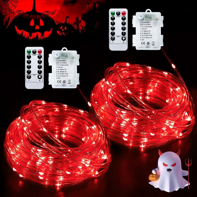 Paquete de 2 Luces de Cuerda Rojas JMEXSUSS 10 m 100 LED Impermeables