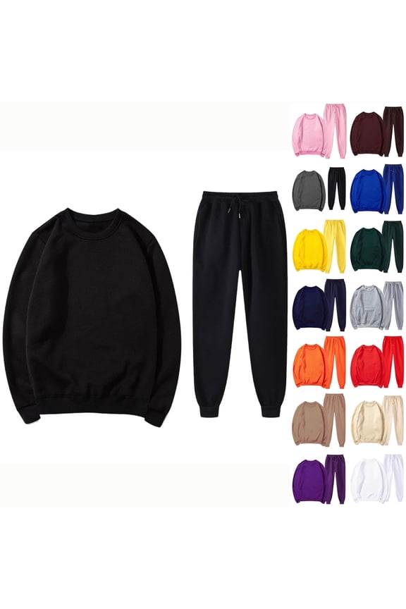 Men Sweat Suit 2 Piece Casual Sports Outfit Solid Crewneck Sweatshirt and Sweatpant Set Jogging Tracksuits with Pockets Orange L