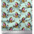 thumbnail image 1 of Soimoi Green Moss Georgette Fabric Leaves,Floral & American Robin Bird Decor Fabric Printed BTY 42 Inch Wide, 1 of 3