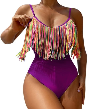 Purple Fringe Sexy Hawaiian Tassel Tropical Straight Leg Beach Swimsuits for Juniors Swimsuits Micro Bikini Tankini Shorts Women 2025 Clothing Regular Fit S