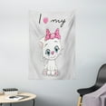 thumbnail image 1 of Kitten Tapestry, Cute Cartoon Domestic White Cat Pink Cheeks Fluffy I Love My Pet Themed Print, Wall Hanging for Bedroom Living Room Dorm Decor, 40W X 60L Inches, Grey White Pink, by Ambesonne, 1 of 2