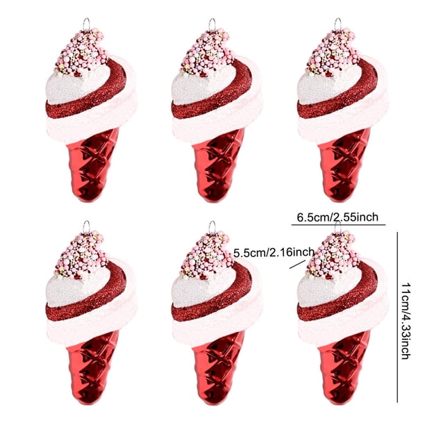 Decoraciones de Navidad Al Aire Libre 6Pcs Ornamentos de Árbol de Navidad Pintados a Mano, Colgantes de Helado de Caña de Caramelo para Suministros de Fiesta Al Aire Libre de Interior