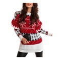 thumbnail image 1 of hirigin Women Fashion Wild Christmas Sweater Snowflake Pattern Round Neck Ruffles Long Sleeve Knitted Tops Fall Winter Pullovers, 1 of 9
