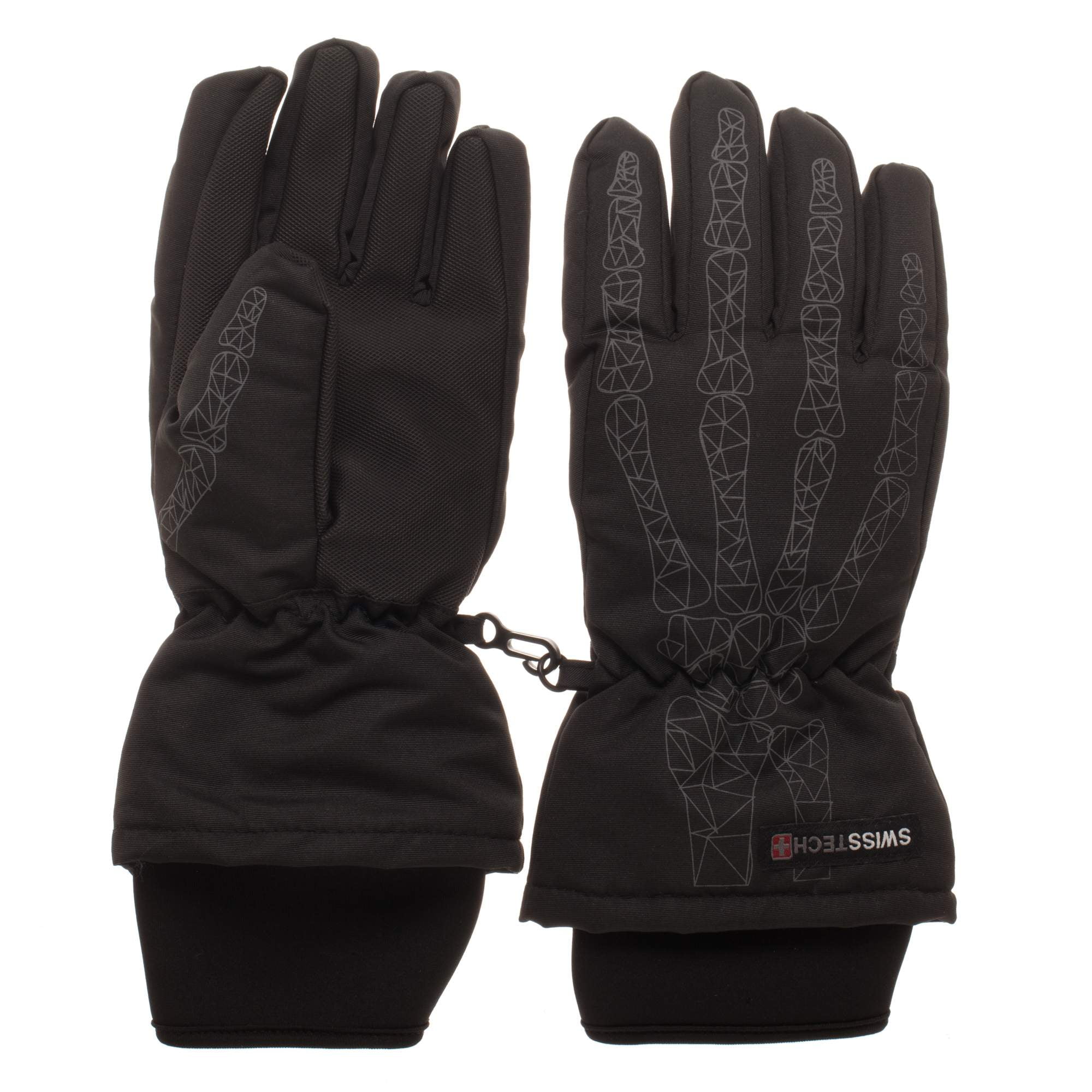 Swiss Tech Youth Waterproof Black Ski Geometric Skeleton Glove with