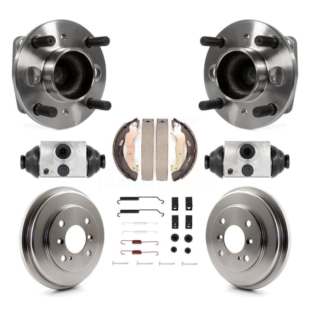 Transit Auto Rear Wheel Cylinders and Drum & Shoes Hub Bearing Assembly Kit (8Pc) for Car Ford Fiesta - Left Right Side (Driver Passenger) K7D-101329