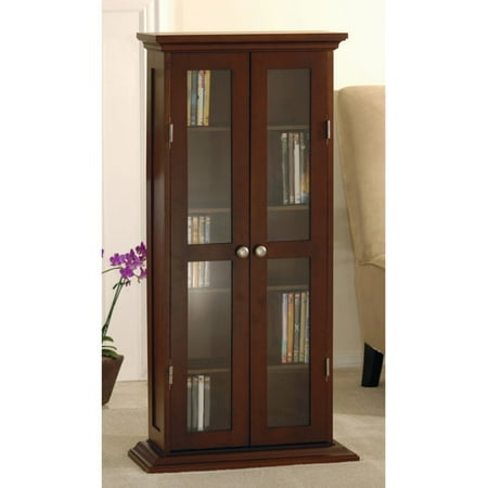Wood And Glass Dvd Cd Cabinet Walnut Walmart Com