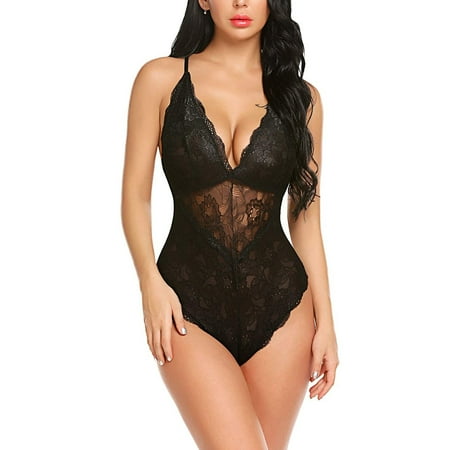 

Tangnade Plus Size Lingerie For Women Fashion Ladies Lingerie Lace Bodysuit Deep V Lace Babydoll