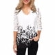 thumbnail image 2 of Blusa Camiseta de manga 3/4 con cuello en V Estampado de encaje Mujer Blusa de verano Top, Blanco, 3XL Kearding AP002096-30, 2 of 5