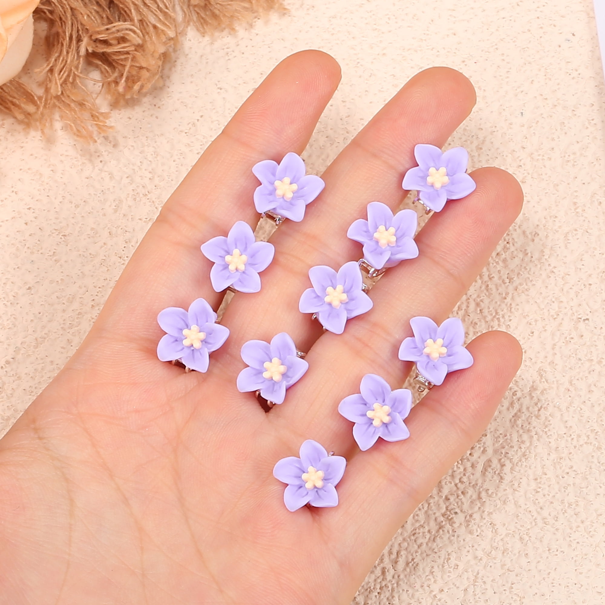 Unique Bargains 20Pcs Small Cute Flower Hair Clips Purple