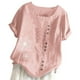 thumbnail image 3 of Qarigey Mujer Botones Estampado Manga Corta Cuello Camisa De Lino Prendas para la parte del cuerpo Rosado 4XL, 3 of 6