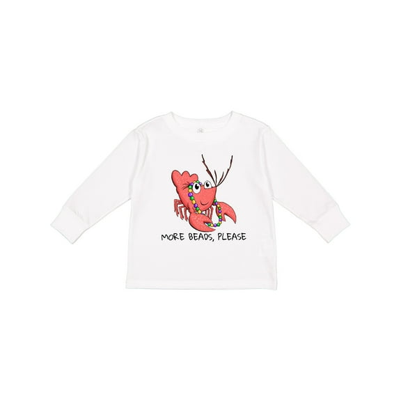 Inktastic More Beads, Please Cute Mardi Gras Crawfish Boys or Girls Long Sleeve Toddler T-Shirt