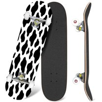 31'' Complete Skateboard 7 Layer Canadian Maple Double Kick Deck Skateboards texture cow white black spot repeated print Skate Board for Beginner Adult Gifts