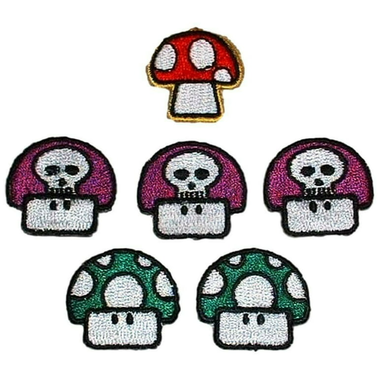 Super Mario Mushroom Nintendo 1 Inches Tall Embroidered Iron on Patch Set of 6