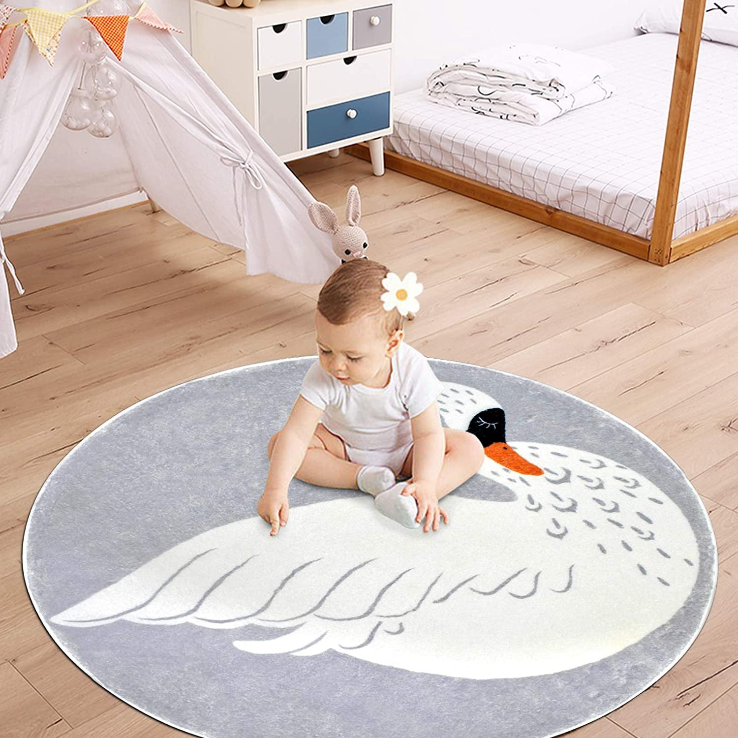 Butterfly Nursery Rug Kids Play Mat 3ft Round Area Rugs Soft Plush
