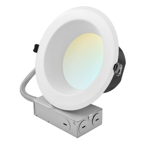LUXRITE 6 Inch Commercial LED Recessed Light with J-Box, 5 Color Options 2700K - 5000K, 3 Wattages 10/17/21W, 0-10V Dimmable, CRI90, 1000/1800/2500 Lumens, 120-277V, Wet Rated, IC Rated
