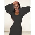 thumbnail image 3 of Wedding Guest Dress for Women Long Sleeve Bodycon Ribbed Knit Maxi Dress Fall Formal Dresses Dark Gray S, 3 of 7