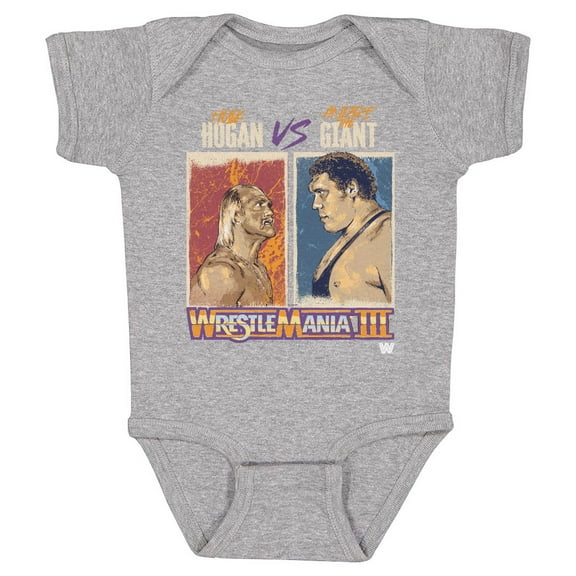 Infant 500 Level  Heather Gray WrestleMania III Hulk Hogan Vs. Andre The Giant Bodysuit