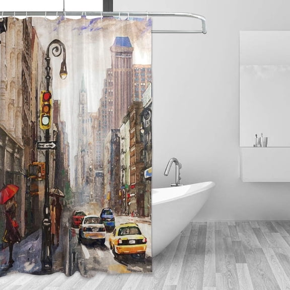 Coolnut Street View of New York Bath Shower Curtain Liners 60x72in 100% Polyester Waterproof Bath Curtain with Hooks