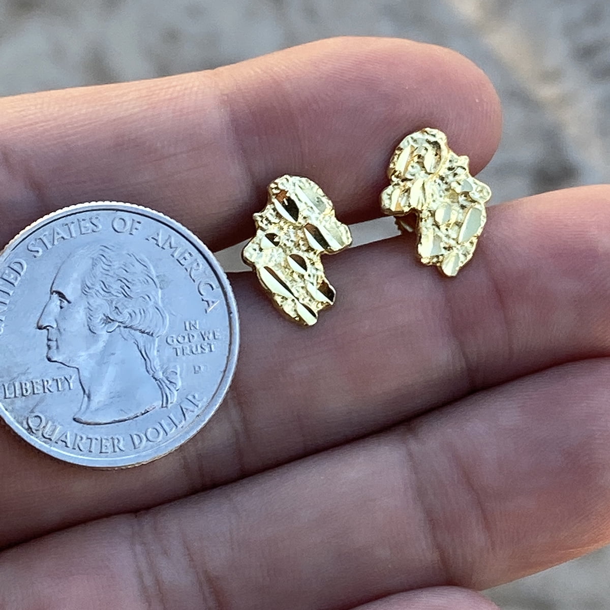 14k Gold Plated Nugget Earrings Solid 925 Sterling Silver Diamond Cut Screw Back 14MM