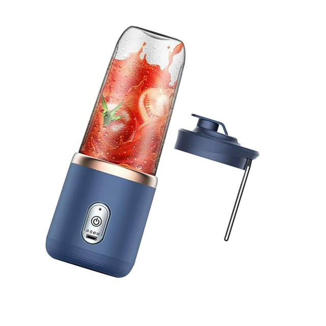Mixeur Alimentaire Rechargeable USB 400ml 6 Lames Bleu avec Couvercle Tasse
