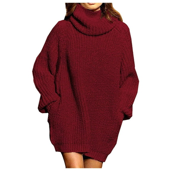 Women's Sweater Oversized Turtleneck Midi Sweater Solid Loose Fit with Pockets Trendy Outfits