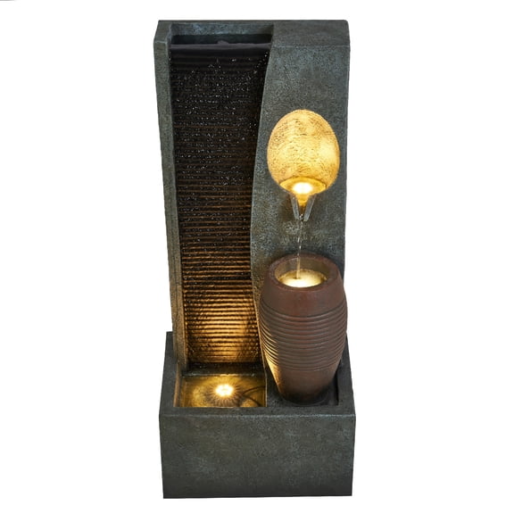 Hi-Line Gifts LED Lighted Rainfall Vase Outdoor Water Fountain- 31.5"