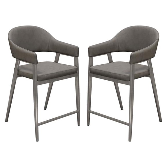 Nova Lifestyle Adele Set of Two Counter Height Chairs in Grey Leatherette with Brushed Stainless Steel Leg