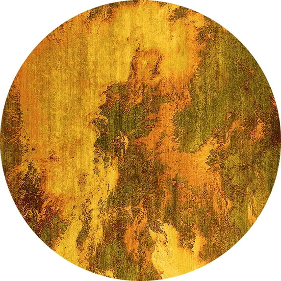 Ahgly Company Indoor Round Oriental Yellow Industrial Area Rugs, 7' Round