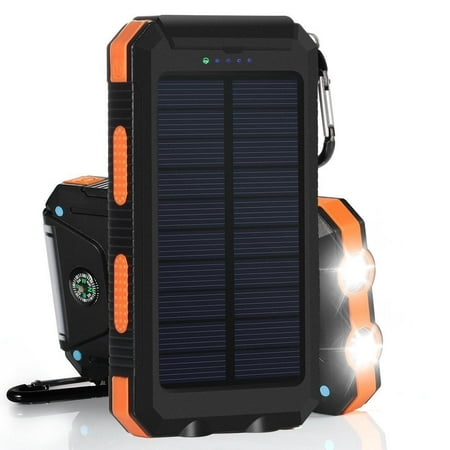 50000mAh Waterproof Solar Power Bank with Dual LED Flashlights and Compass Portable Charger Battery Backup Charger Solar Panel Charger for iPhone Android CellPhones