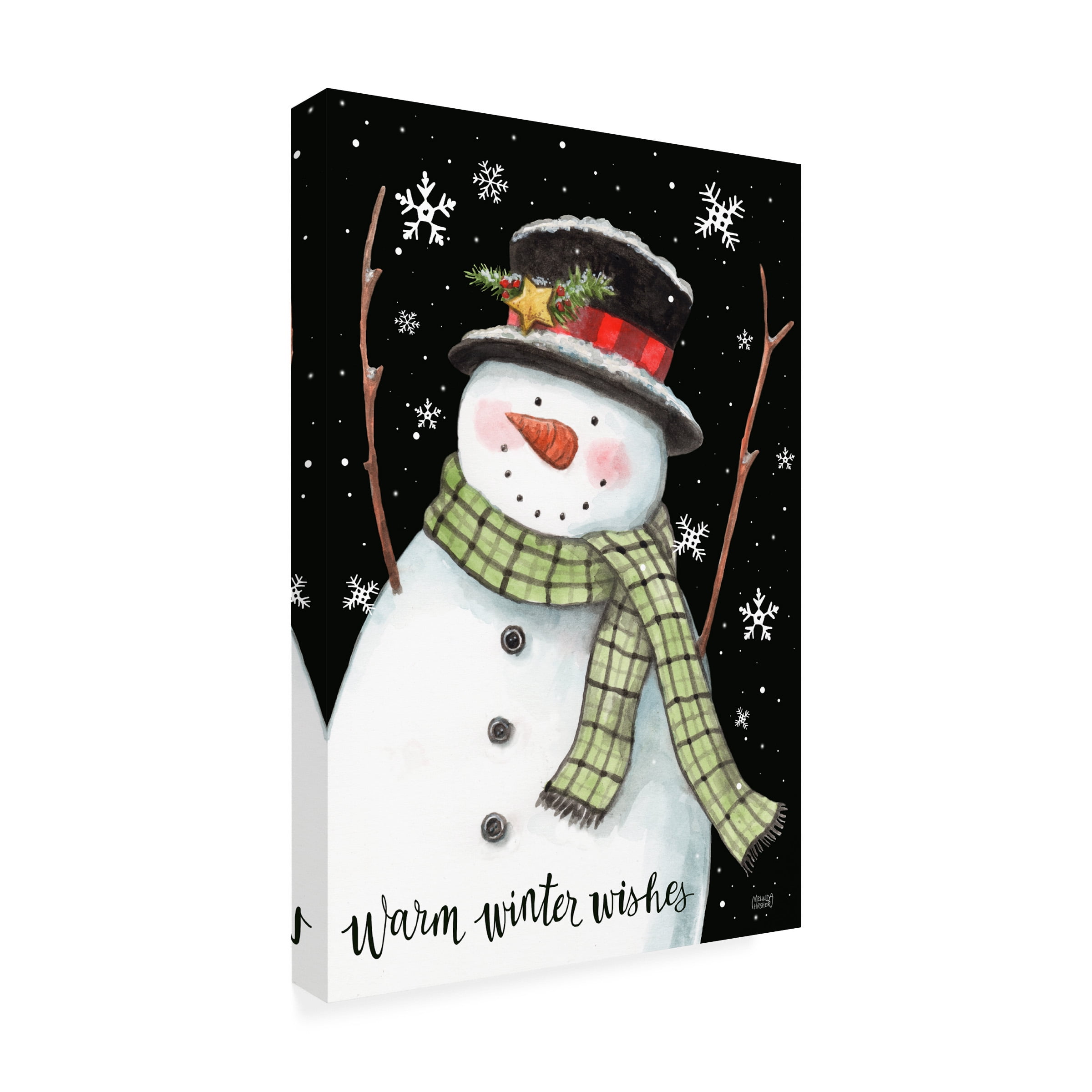 Canvas Wall Art - Melinda Hipsher 'Whimsical Country Snowman With Snowflakes' Wall Art for Living Room, Bedroom, or Office DÃ©cor by Trademark Fine Art - 30 x 47 Inches