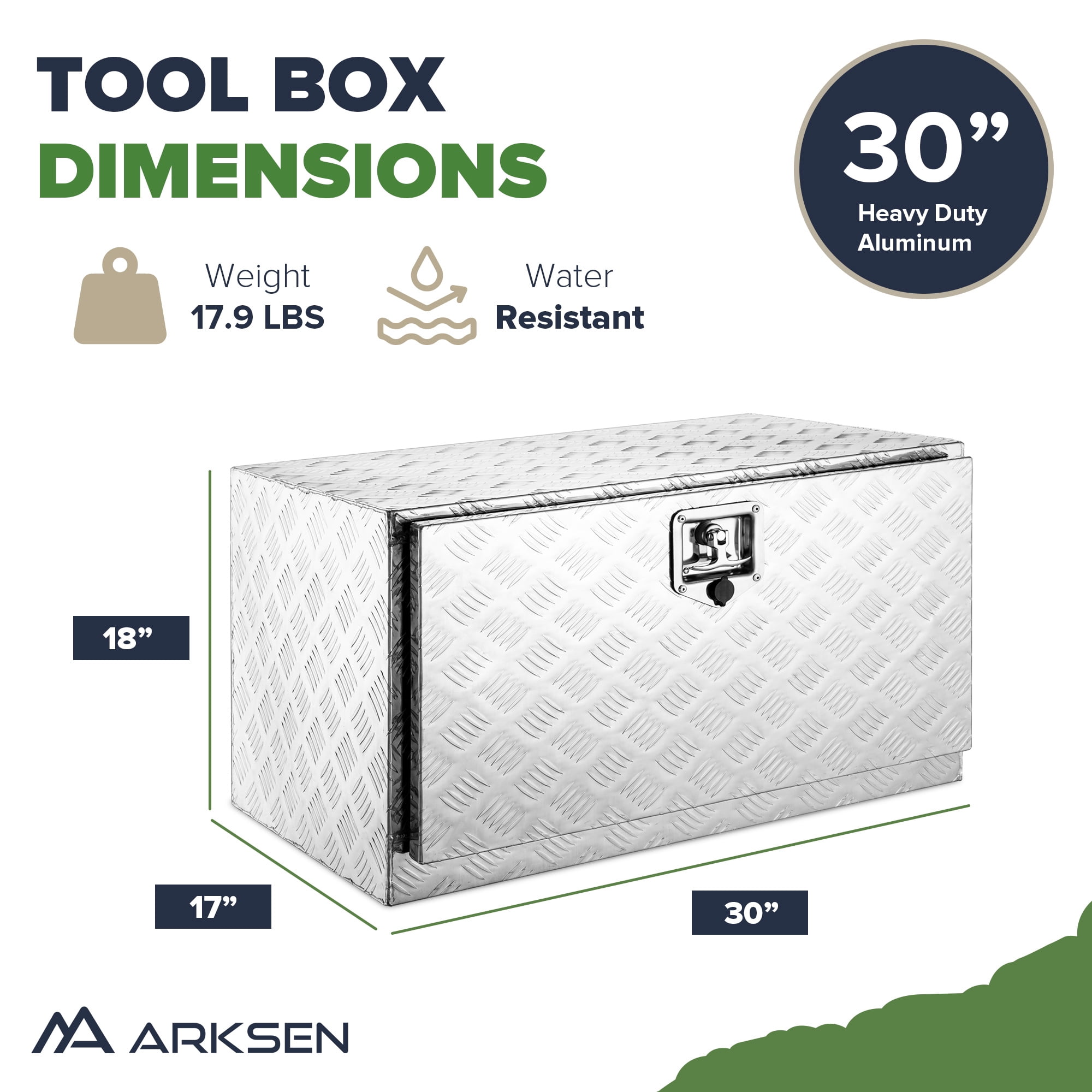 ARKSEN 30" Aluminum Truck Underbody ToolBox w/ T-Handle Latch Durable Pickup Trailer Storage Organizer Tool Box Key Lock, Silver