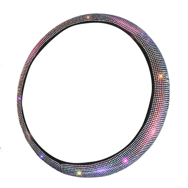 New Leather Steering Wheel Cover With Bling Bling Rhinestones Universal Fit 15 Inch Car Wheel Protector For Women Girls Purple