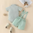 thumbnail image 4 of Coerni New Born Boy Shirt Set Plaid Print Tops with Bow Tie Suspender Shorts Toddler Kids Summer Gentleman Clothes Hawaii Holiday Set, 4 of 7
