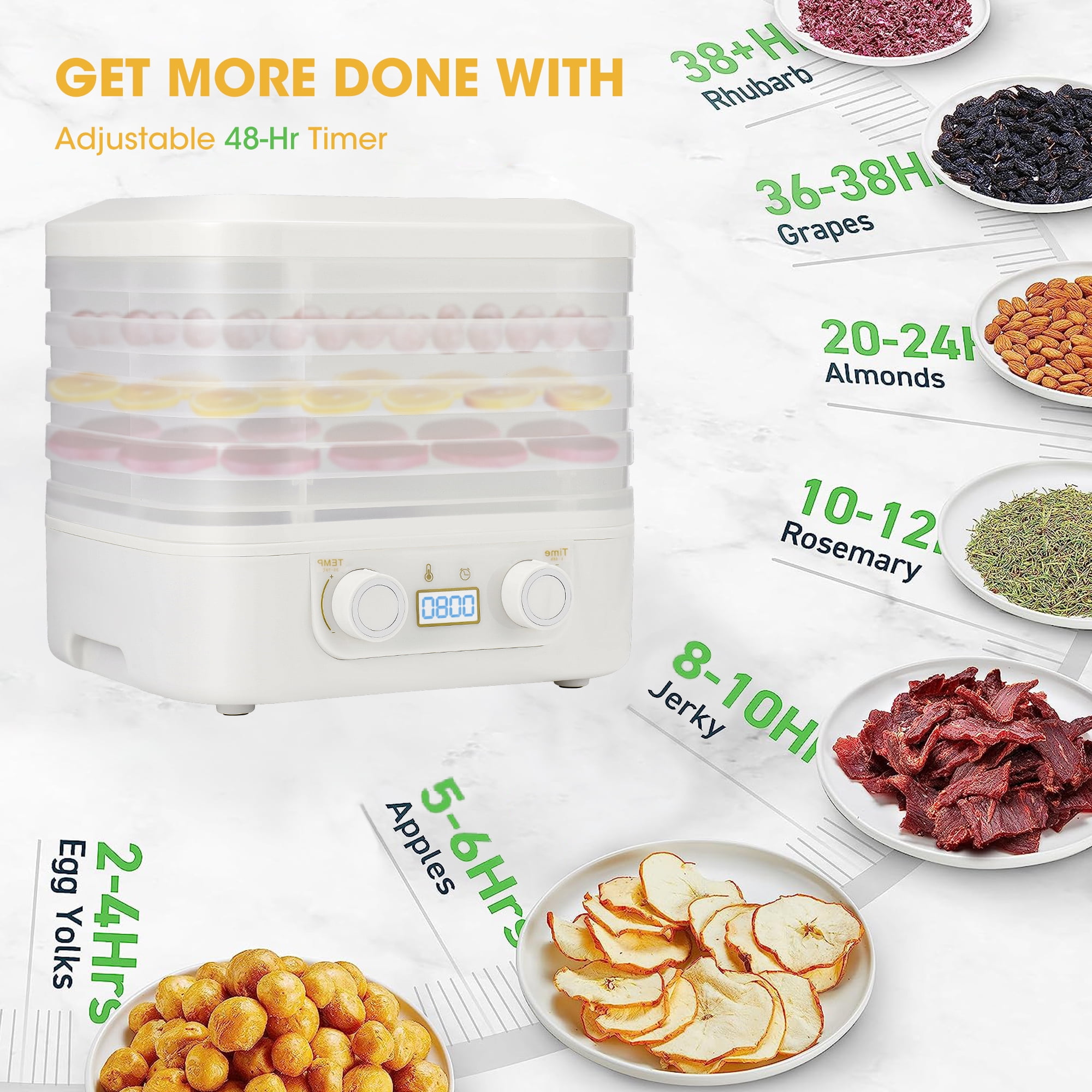 Hakka Food Dehydrator, 8 trays Food Dehydrator Machine for  Jerky/Vegetables/Fruits/Meat/Dog Treats/Herbs, Stainless Steel, 700W