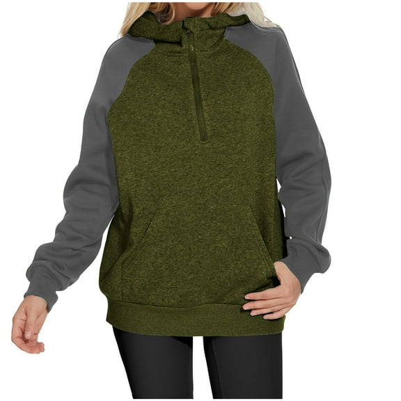 Wancir Women's Casual Hoodies Color Block Long Sleeve Drawstring Sweatshirts 1/4 Zip Pullover Lightweight Tops with Pocket