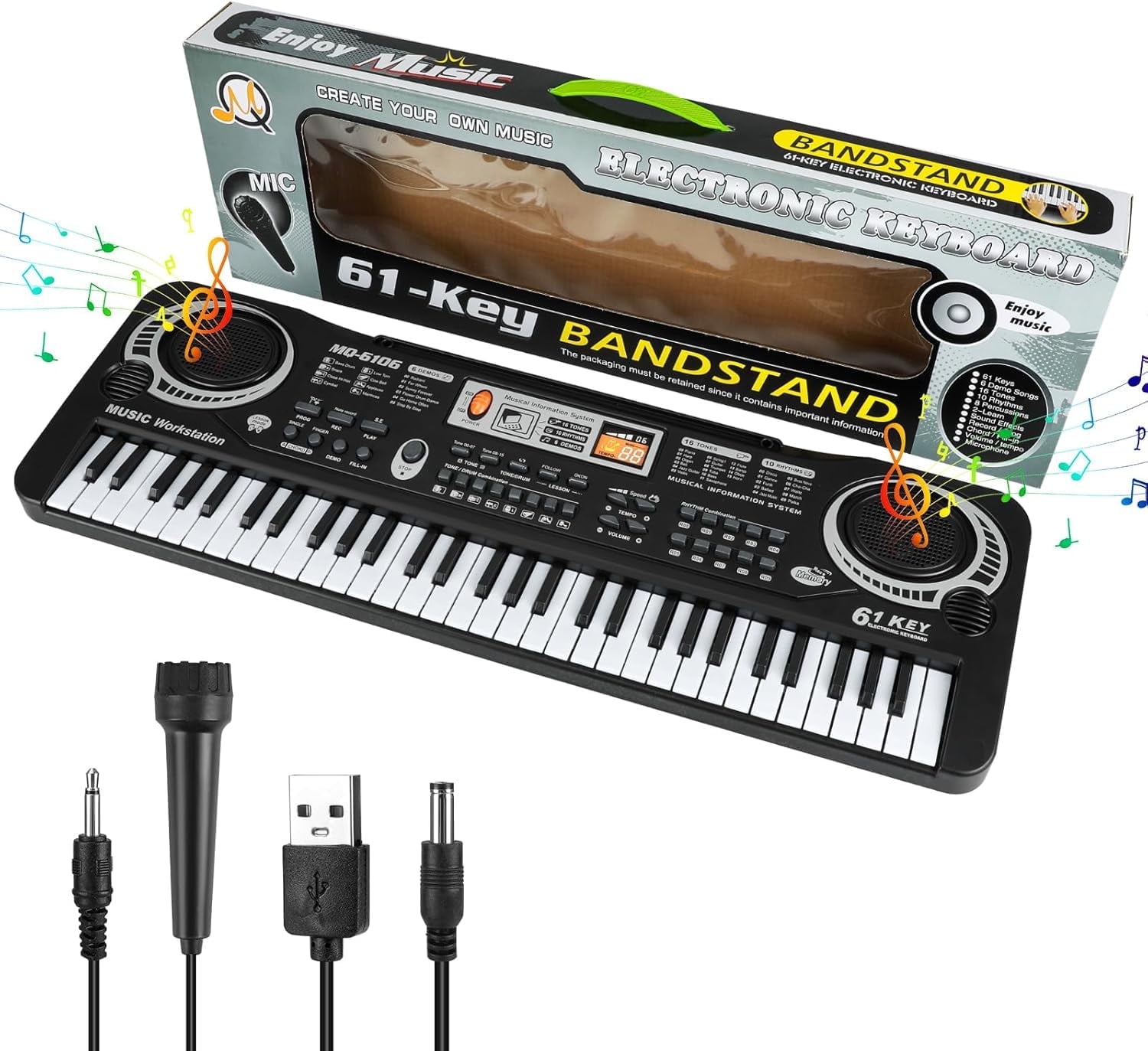 Mixfeer 61 Key Keyboard Piano, Electronic Keyboard Piano with Microphone for Kids Gift, Black