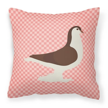 Carolines Treasures Large Pigeon Pink Check Fabric Decorative Pillow - 14 x 14 in.