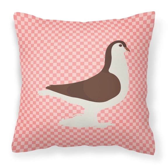 Carolines Treasures Large Pigeon Pink Check Fabric Decorative Pillow - 14 x 14 in.