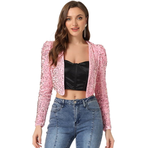Chaqueta de lentejuelas Allegra K para mujer Rosa XL