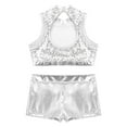 thumbnail image 5 of inhzoy Kids Girls 2 Piece Shiny Dance Outfits Crop Top Metallic Shorts Set Silver 14, 5 of 7
