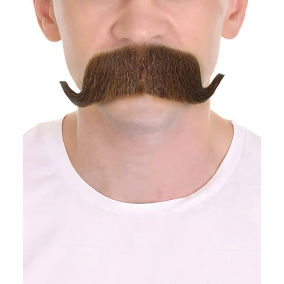 HPO Adult Men's Fake Human Hair Grandpa Curly Comb Mustache | Novelty False Facial Hair | Brown Color | Costume Accessory