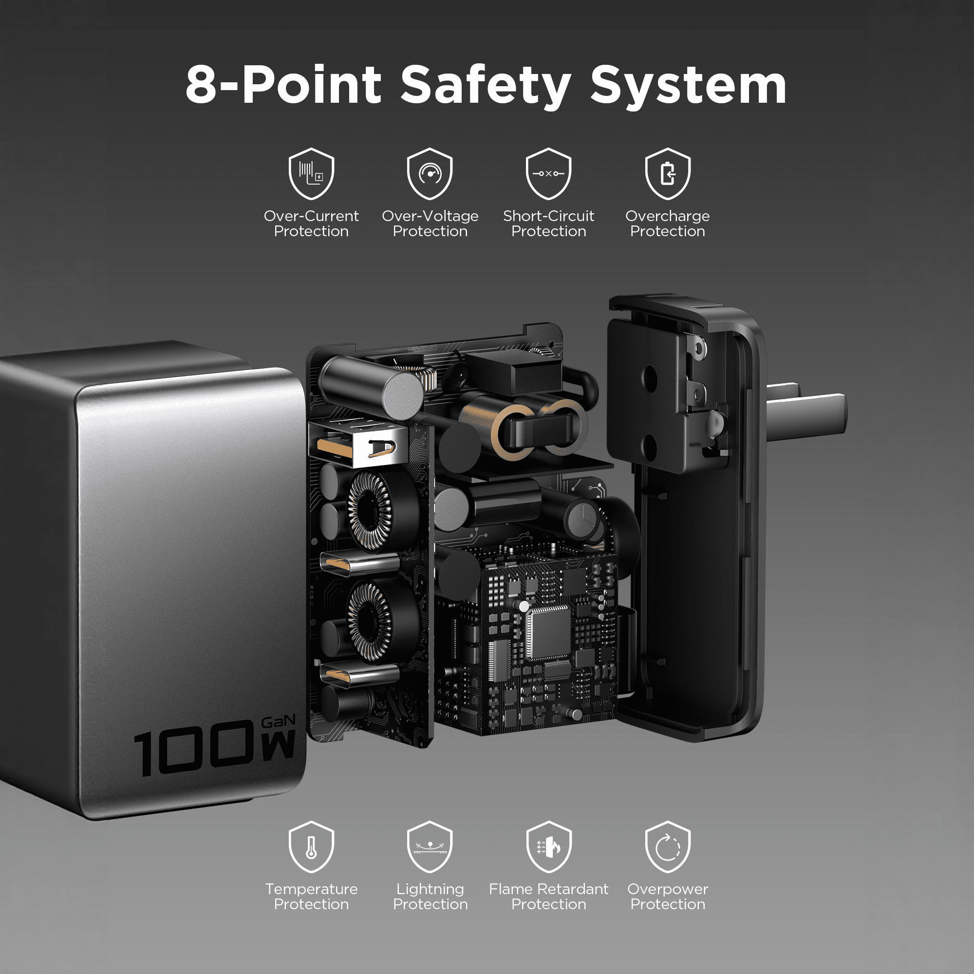 PISEN 100W USB C Charger - 3-Port GaN USB C Charging Block with 6FT Type C Cable, Foldable Plug phone charger,100W Fast Charging for iPhone 17/16 and more serie, Samsung, Pixel, iPad