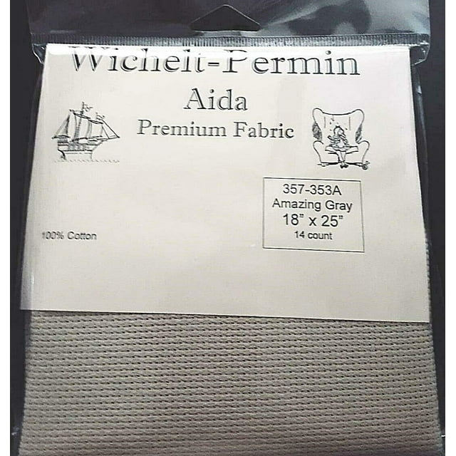 Wichelt Permin Aida Premium Fabric 14 Count 18" x 25" Amazing Gray