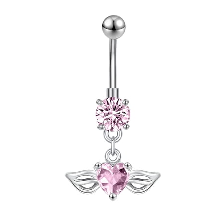 QQTDFG 14G Stainless Steel Belly Button Ring CZ Dangle Navel Piercing Barbell Jewelry-Style 2